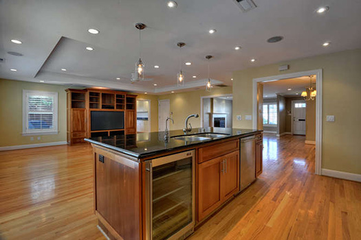 San Jose Corporate Rentals - West San Jose Executive Rental - Kitchen looking out to Family/Living Room